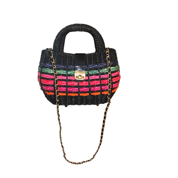 Vintage Woven Mini Top Handle Bag with Gold Chain Strap - Picture 5 of 15